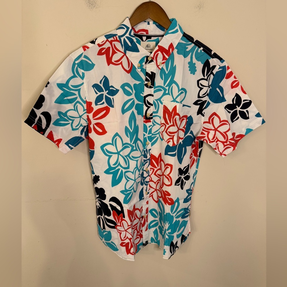 Surfside Supply colorful Hawaiian Floral Print short sleeve button up shirt LG